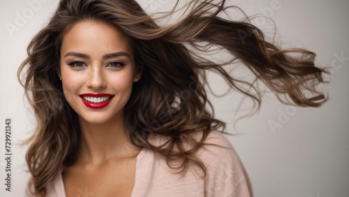 Beauty glamour woman with red sensual lips and long stylish hair
