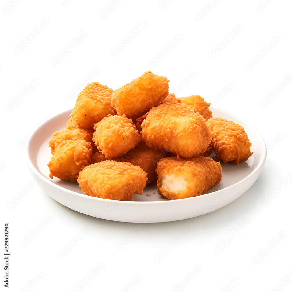 Nuggets in white plate on white backgrounds Nuggets in white plate on white backgrounds