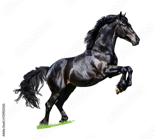 Elegant and beautiful black horse running and jumping on transparent background PNG. © I LOVE PNG