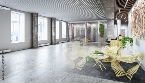 Open and transparent office architecture with meeting area in modern, wood design (Preview) - 3D visualization
