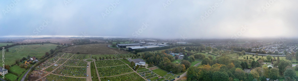 Aerial Panoramic View of Beautiful Countryside Landscape of Bedfordshire, England. United Kingdom.
