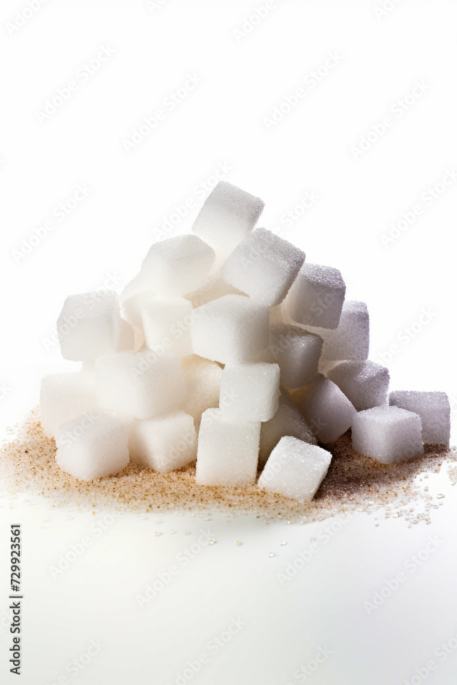 Pile of sugar cubes sitting on top of white table. Pile of sugar cubes sitting on top of white table.