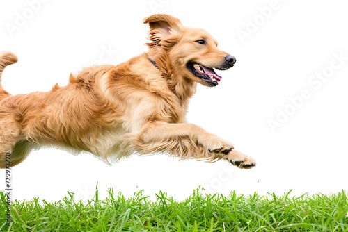 golden retriever puppy. Healthy and happy golden retriever dog jumping on transparent background PNG