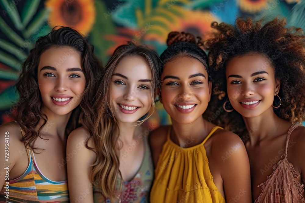 Summer Smiles A Group of Four Women Posing for a Picture Generative AI Summer Smiles A Group of Four Women Posing for a Picture Generative AI