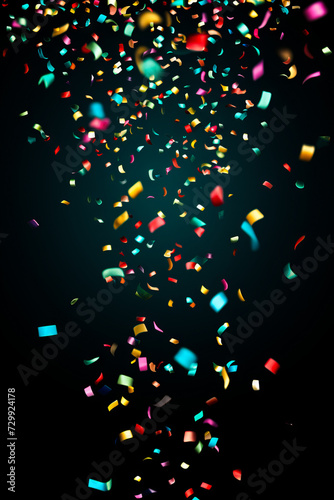 Bunch of colorful confetti falling down into the air.