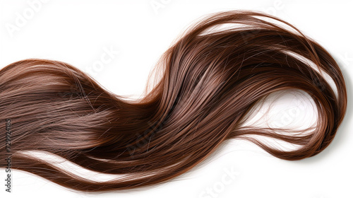 Brown hair in shape isolated on a white background, Long straight Wig hair style fly fall explosion photo