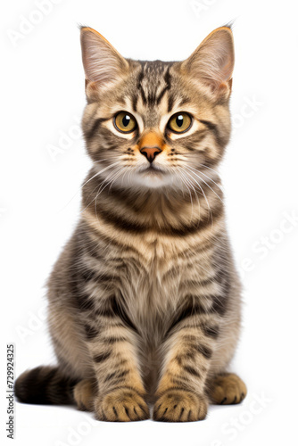 Cat sitting down and brown stripe. © VISUAL BACKGROUND