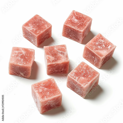 Meat cube slices isolated on white background