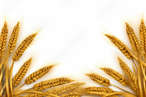 Bunch of wheat on white background with place for text.