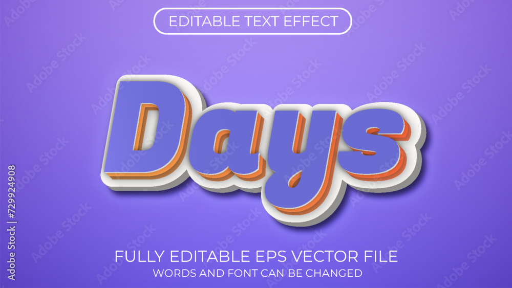 Days editable text effect. Editable text style effect