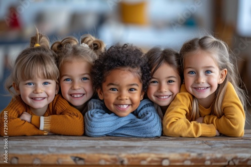 Smiling Children in Yellow Sweaters for a September Photoshoot Generative AI