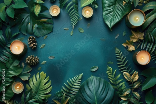 Background design, solid area for text, dark green aesthetic, luxury style, gold accents, plant themed, minimalist