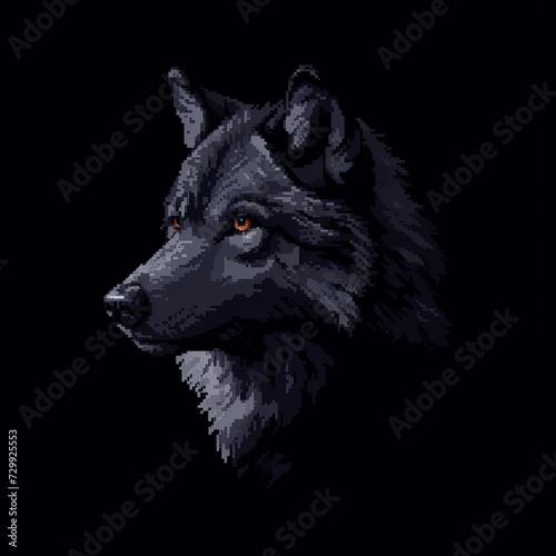Flat logo wolf pixel art style on a black background. Pixel art style.