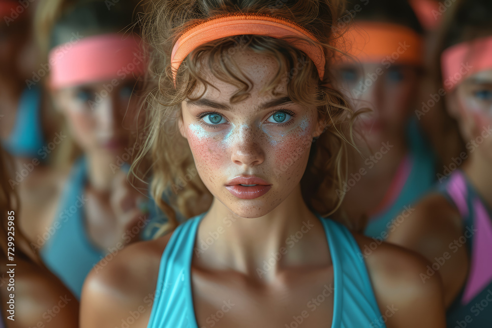 A photo of a group wearing 80s workout gear, complete with leg warmers