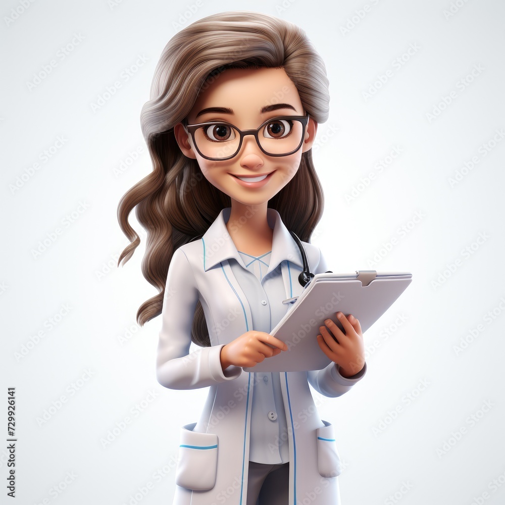 Female Doctor Character in 3D on White Background