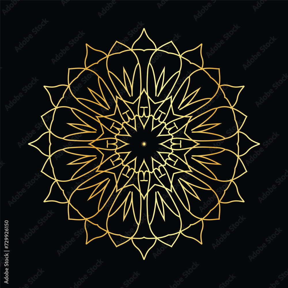 Golden mandala on a black background, vector illustration. Golden mandala on a black background, vector illustration.