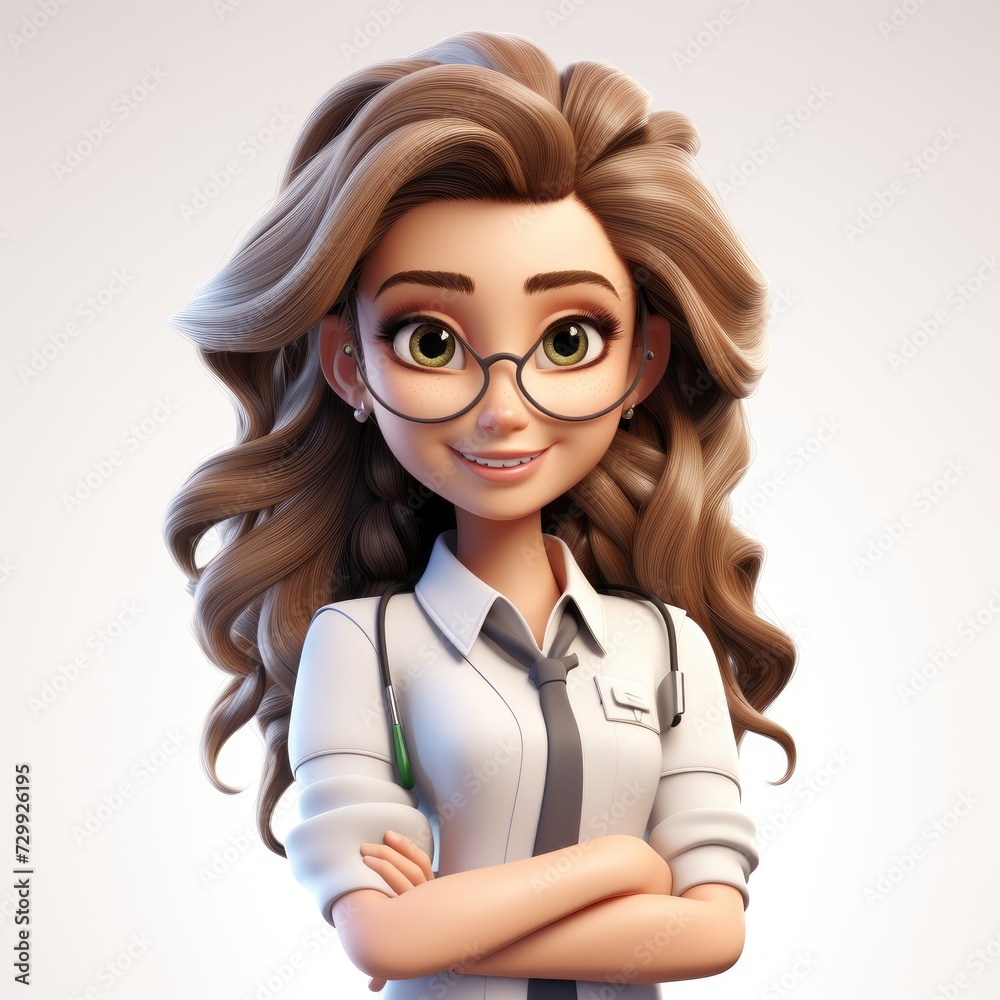 3D Cartoon Female Physician on White Background 3D Cartoon Female Physician on White Background