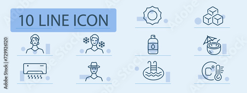 Heat line icon. Air conditioning, refreshing beverages, ice-cold treats, swimming pools. Pastel color background. Vector line icon for business and advertising