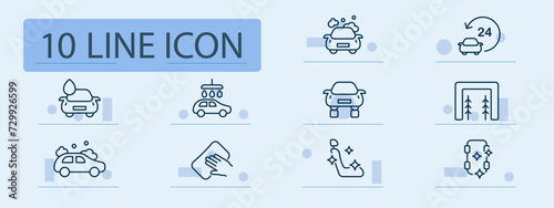 Car wash line icon. Fast, thorough, convenient, auto detailing, vehicle maintenance. Pastel color background. Vector line icon for business and advertising