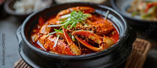 Korean crab stew, a traditional seafood dish.