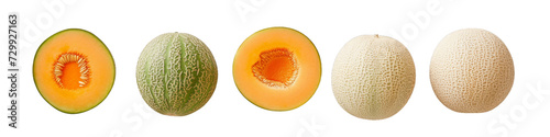Assorted Melons Including Cantaloupe, Honeydew, and Galia in Whole and Sliced Forms Displaying Freshness and Variety photo