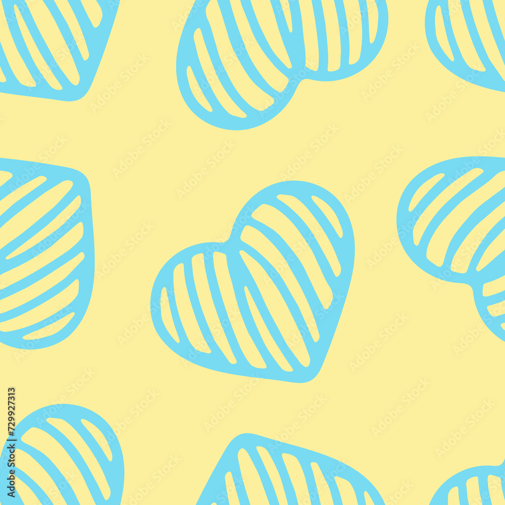 Hand Drawn Seamless Patterns with Hearts in Doodle Style.