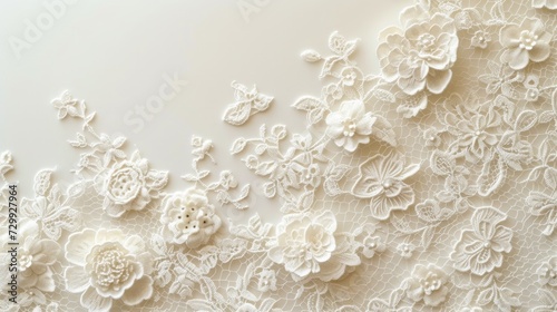 Intricate lace patterns in white and ivory, evoking elegance and femininity
