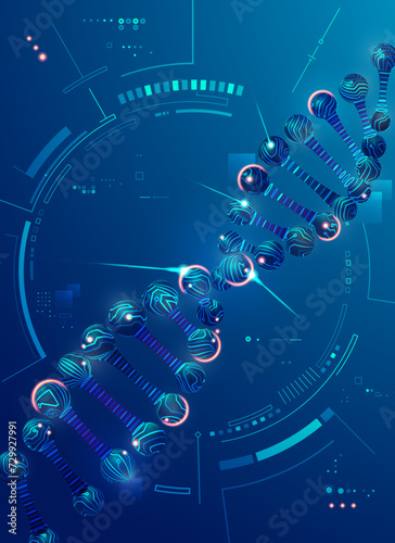  DNA data storage or synthetic biology, graphic of genetic helix combined with electronic pattern