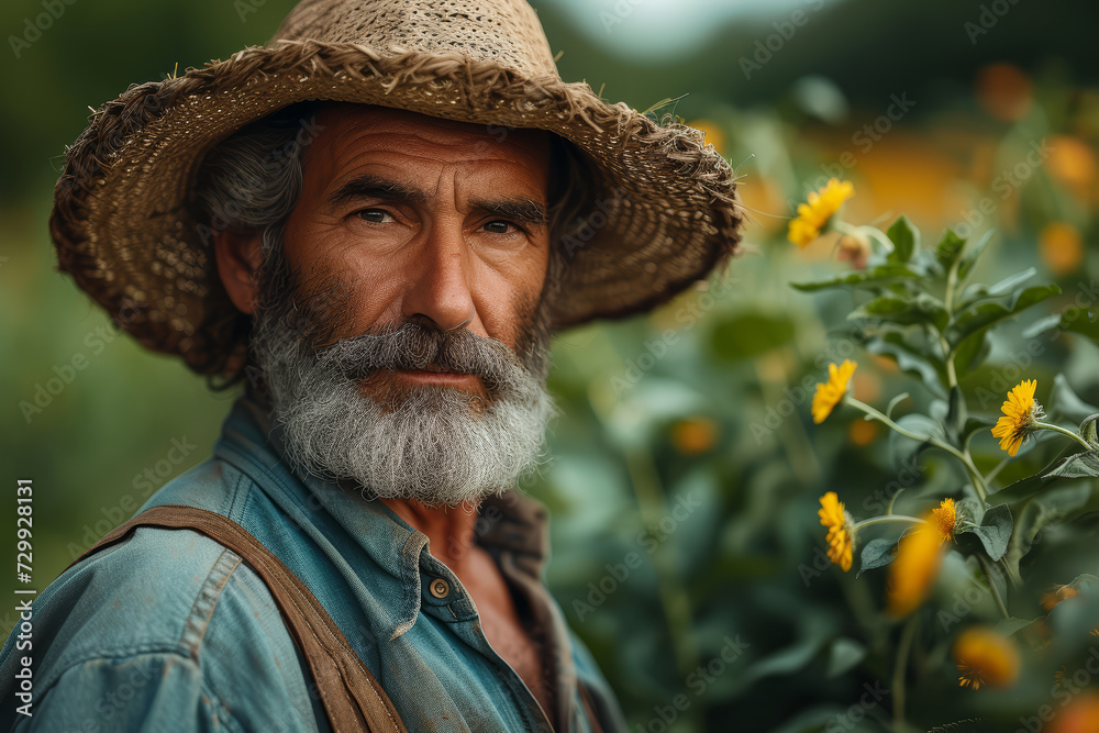 Fototapeta premium A natural image of a farmer from a rural background, depicting the authenticity of rural life. Concept of rural representation and agricultural lifestyles. Generative Ai.
