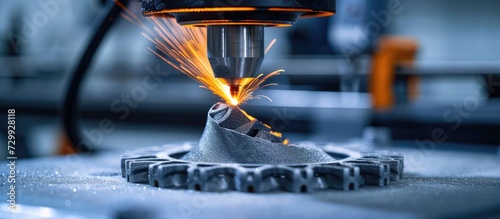 Obraz na płótnie Metal powder is used by a 3D printer to create intricate mechanical parts in a workshop. w salonie