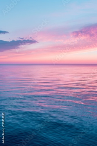 Soft  pastel hues reflecting off a tranquil seascape during twilight.