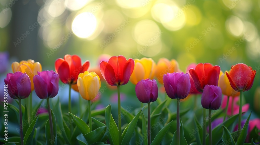 Tulip Serenity: Vibrant tulips in full bloom set against a serene, soft-focus background Tulip Serenity: Vibrant tulips in full bloom set against a serene, soft-focus background