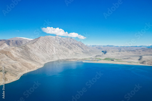High mountain lake Tso Moriri, aerial view, Himalaya nature, Ladakh, India