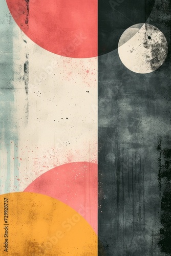 Minimalist geometric shapes intersecting in muted pastel tones for a modern a...