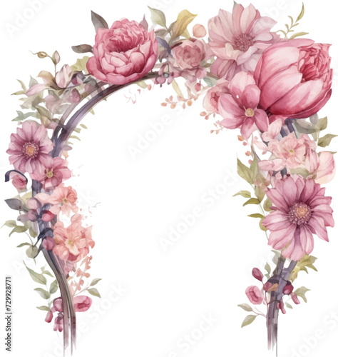 Wedding arch composed of watercolor flowers on a transparent background.