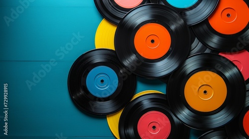 Retro Records: A stack of vinyl records in vibrant hues forming a mesmerizing retro pattern