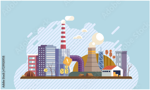 Industrial pollution. Dirty waste. Environmental pollution. Vector illustration. Environmental pollution is issue that affects us all Dirty waste dumping is crime against nature Air and water