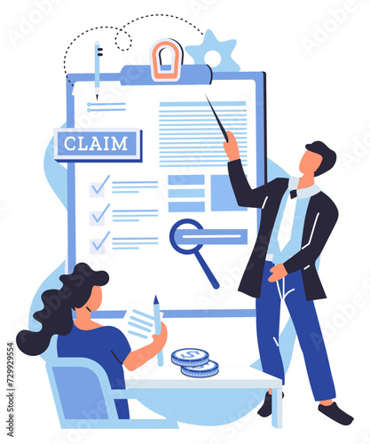 Claim application vector illustration. Each choice on form represents different option The blank form is ready to be filled with your information The claim application metaphorically represents