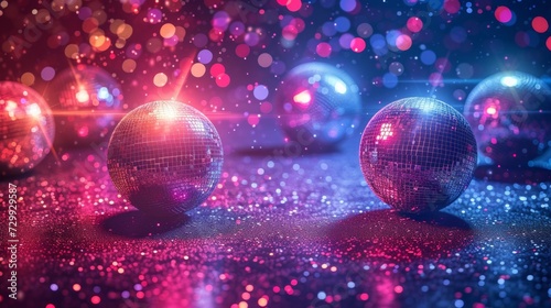 Retro Disco Fever: Glittering disco balls and colorful strobe lights creating a disco fever atmosphere.