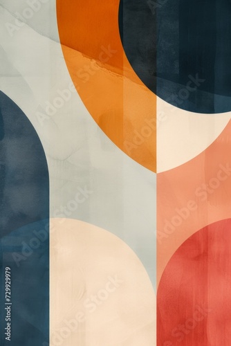 Minimalist geometric shapes intersecting in muted pastel tones for a modern a...