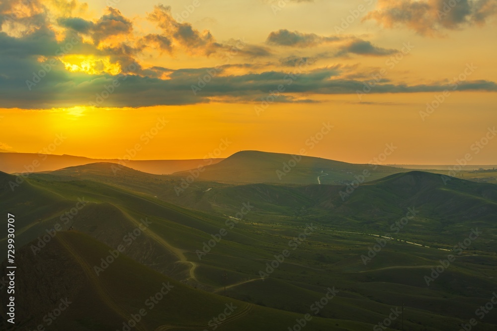 Beautiful mountain landscape with sunset sky