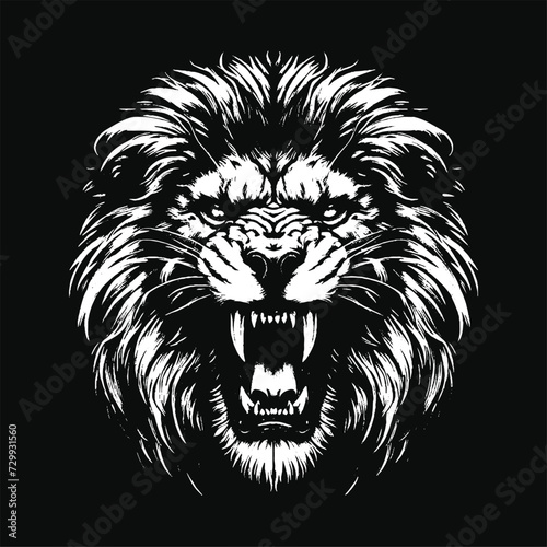 Dark Lion Beast King Animal Fangs Art Tattoo Grunge Vintage Style illustration