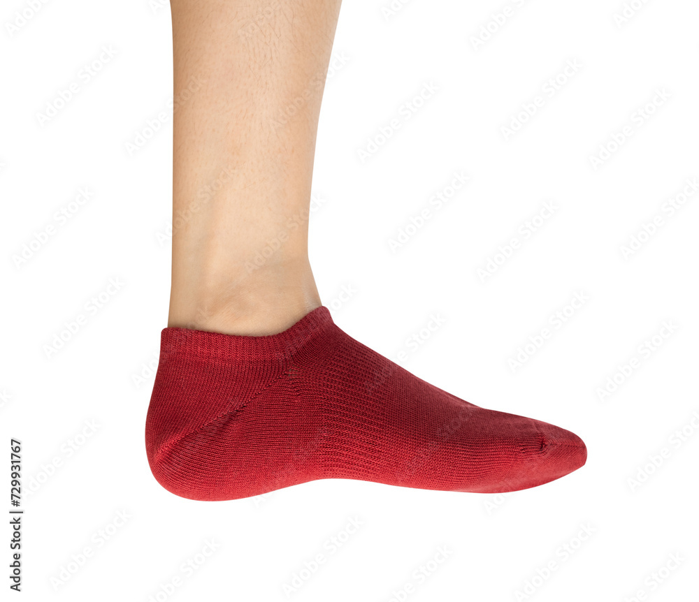 Woman wearing red socks on isolated white background. Woman wearing red socks on isolated white background.