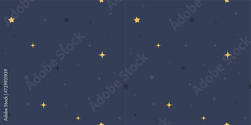 Fototapeta Naklejka Na Ścianę i Meble -  night sky with star seamless pattern, magic stars pattern, dark blue sky, design for background, wallpaper, table cloth, textile, fabric, curtain, wrapping, vector illustration