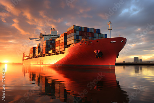 Ship with contrail in the o...