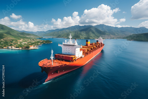 Ship with contrail in the o...
