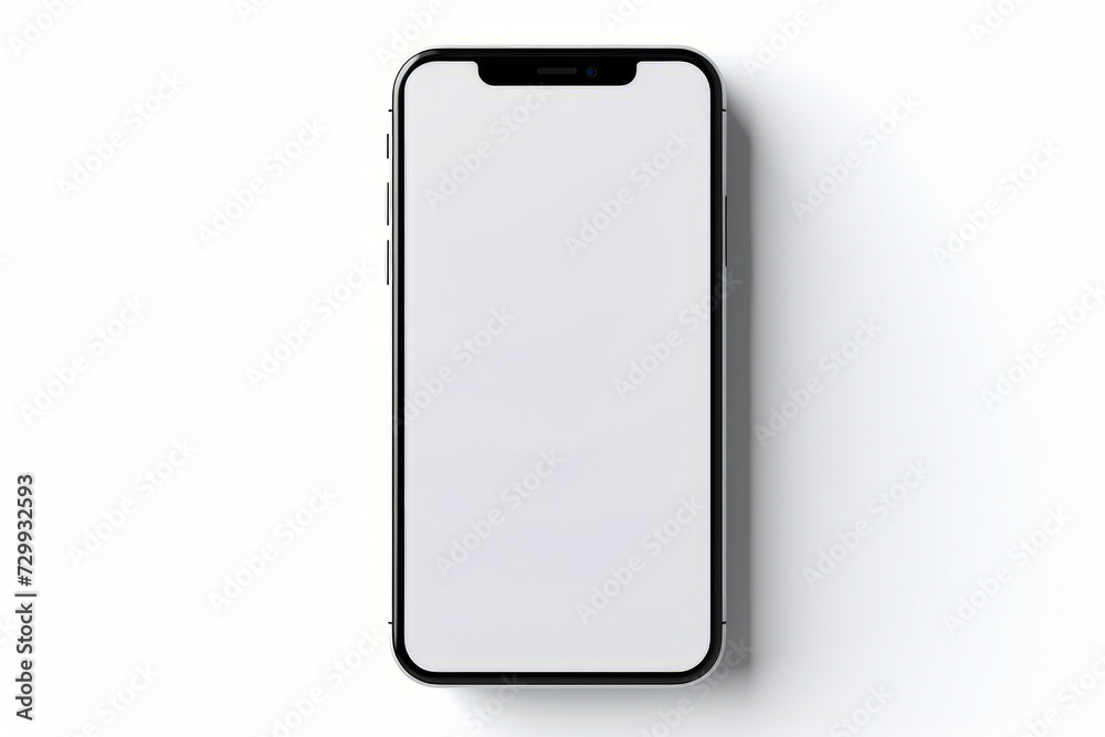 Black and white iphone is shown on white surface with shadow. Black and white iphone is shown on white surface with shadow.