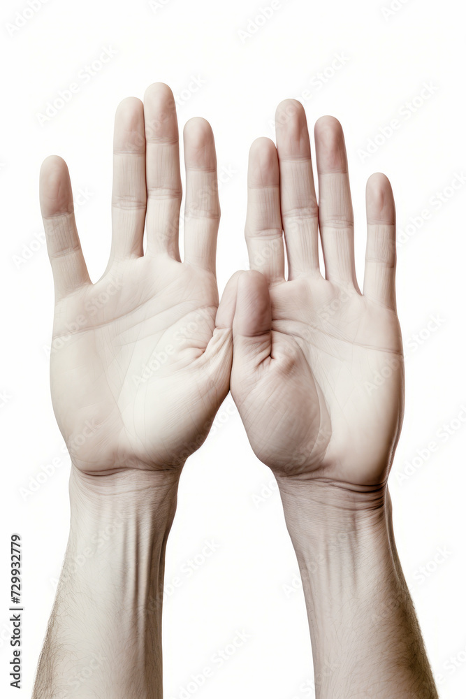 Pair of hands with white plastic covering them with white tape. Pair of hands with white plastic covering them with white tape.
