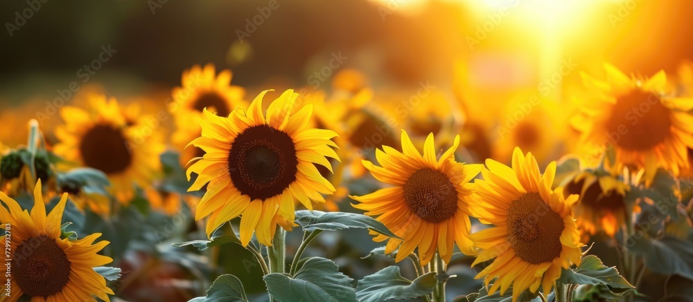Fototapeta premium Sunflowers are well-known plants grown in open fields, boasting remarkable beauty.