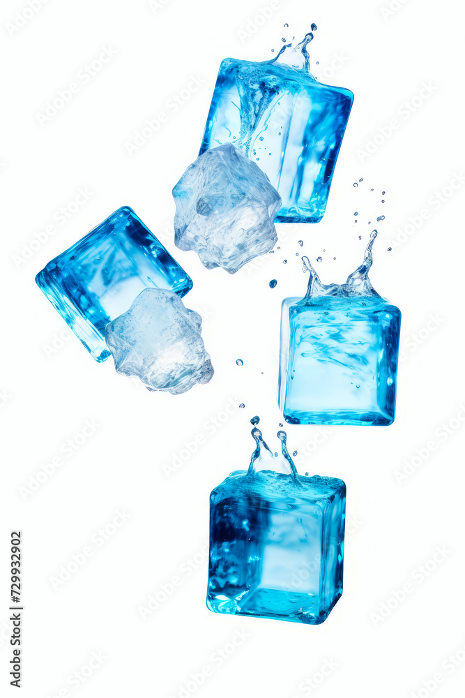 Three ice cubes are falling into the water and splashing. Three ice cubes are falling into the water and splashing.